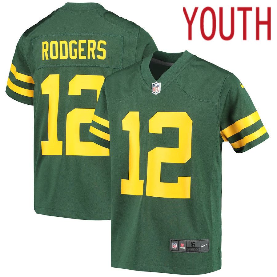 Youth Green Bay Packers 12 Aaron Rodgers Nike Green Alternate Game Player NFL Jersey